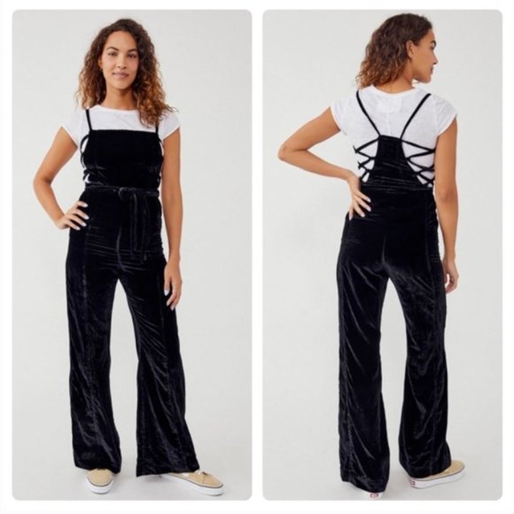 FREE PEOPLE 90s Forever Velvet Overall Size Extra Small XS Wide Leg Black NEW - Picture 13 of 13
